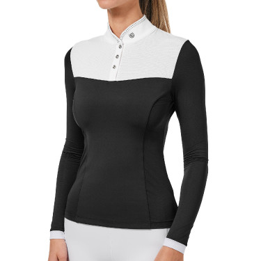 Turnier-Poloshirt Equestrian Stockholm Revenew Langarm Damen Schwarz Edition