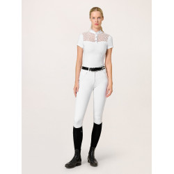 Turnier-Poloshirt Equestrian Stockholm Crystal Champion Damen Weiße Perfektion