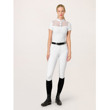 Turnier-Poloshirt Equestrian Stockholm Crystal Champion Damen Weiße Perfektion