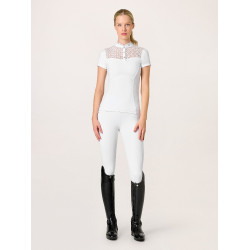 Turnier-Poloshirt Equestrian Stockholm Crystal Champion Damen Weiße Perfektion