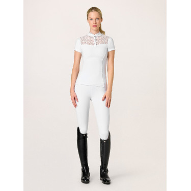 Turnier-Poloshirt Equestrian Stockholm Crystal Champion Damen Weiße Perfektion