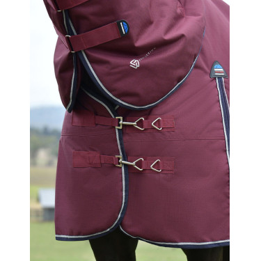 ComFiTec Essential Turnout-Decke Weatherbeeta 220 g mit abnehmbarem Halsteil Bordeaux / Marine