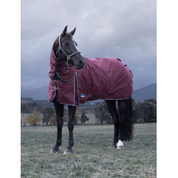 ComFiTec Essential Turnout-Decke Weatherbeeta 220 g mit abnehmbarem Halsteil Bordeaux / Marine