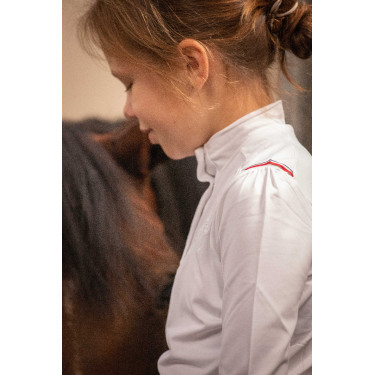 Wettkampf-Poloshirt Eden by PL Bruges Weiß / Band blau weiß rot Wei&szlig;