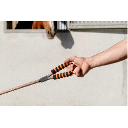 Hundeleine mit Griff EQUITHÈME – Haspen Schwarz / orangener Griff
