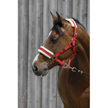 Kopfstück Riding World synthetisches Lammfell Rot