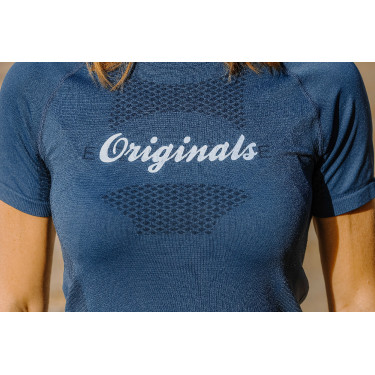 Nahtloses Kurzarm-T-Shirt Equithème Elena Damen Marine Marineblau