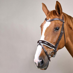 Trense Working by Dy'on Kombinierte Reithalfter Breit Lackiert Weiße Unterlegung Braun