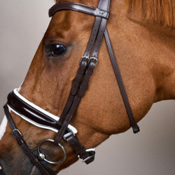 Trense Working by Dy'on Kombinierte Reithalfter Breit Lackiert Weiße Unterlegung Braun