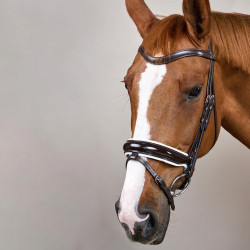 Trense Working by Dy'on Kombinierte Reithalfter Breit Lackiert Weiße Unterlegung Braun