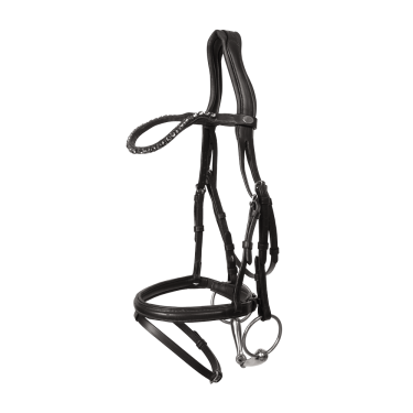 Trense mit kombiniertem mittlerem Reithalfter aus weichem Leder Dy’on Schwarz