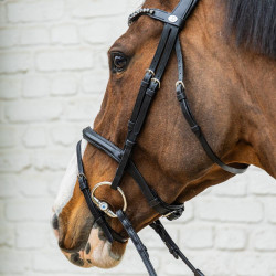 Trense mit kombiniertem mittlerem Reithalfter aus weichem Leder Dy’on Schwarz