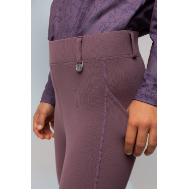 Kinder-Thermo-Reitleggings Horze Dea mit Vollbesatz-Grip Feuerstein Grau