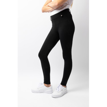 Kinder-Thermo-Reitleggings Horze Dea mit Vollbesatz-Grip Schwarz