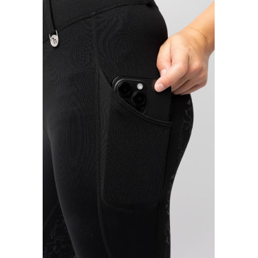 Kinder-Thermo-Reitleggings Horze Dea mit Vollbesatz-Grip Schwarz