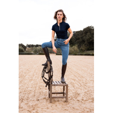 Damenreithose Horze Carolyn Denim Fullgrip Hellblaues Denim