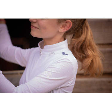 Wettkampf-Poloshirt Pénélope Séville Mesh langärmelig Weiß Wei&szlig;