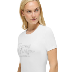 Kurzarm-T-Shirt mit Strass Tommy Hilfiger Equestrian Malibu Damen Optisches Weiß Wei&szlig;
