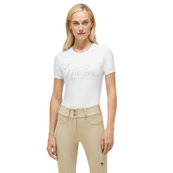 Kurzarm-T-Shirt mit Strass Tommy Hilfiger Equestrian Malibu Damen Optisches Weiß Wei&szlig;