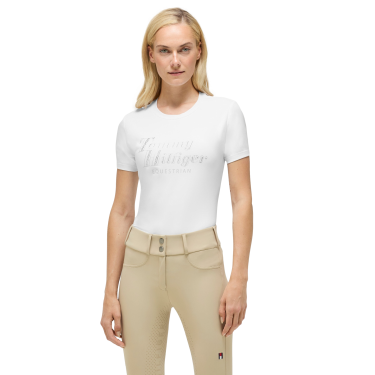 Kurzarm-T-Shirt mit Strass Tommy Hilfiger Equestrian Malibu Damen Optisches Weiß Weiß Kurzarm-T-Shirt mit Strass Tommy Hilfiger Equestrian Malibu Damen Optisches Weiß Weiß