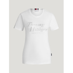 Kurzarm-T-Shirt mit Strass Tommy Hilfiger Equestrian Malibu Damen Optisches Weiß Wei&szlig;