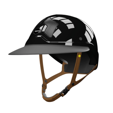 Mips-Helm Flex-on Armet schwarz mit Angel Star Schirm, braunes Kinnriemen