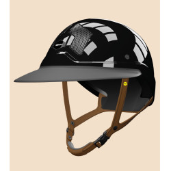 Flex-on Mips-Helm Armet schwarz, Unisex mit Star-Schirm, braunes Kinnriemen