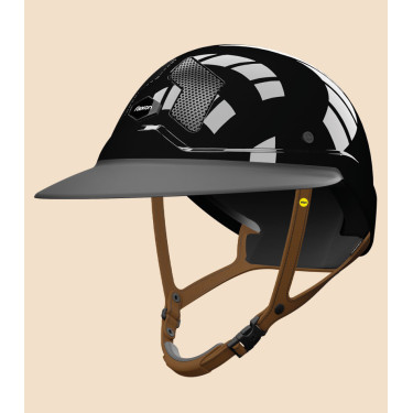 Flex-on Mips-Helm Armet schwarz, Unisex mit Star-Schirm, braunes Kinnriemen