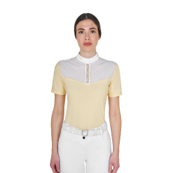 Damen-Turnier-Poloshirt Slim Fit mit Einsätzen aus kunstseidenähnlichem Stoff