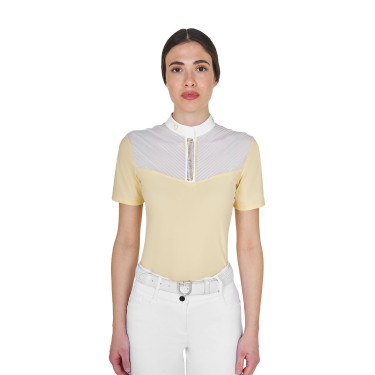 Damen-Turnier-Poloshirt Slim Fit mit Einsätzen aus kunstseidenähnlichem Stoff