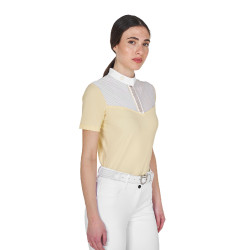 Damen-Turnier-Poloshirt Slim Fit mit Einsätzen aus kunstseidenähnlichem Stoff