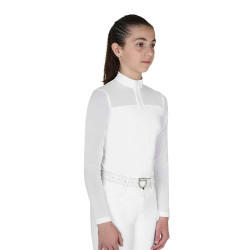 Mädchen-Wettbewerbs-Poloshirt langarm mit Micro-Mesh-Einsätzen