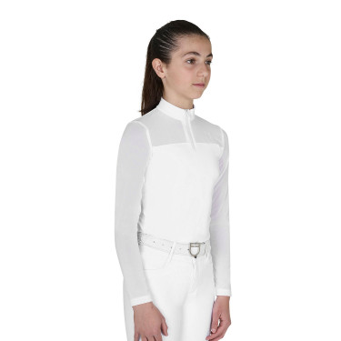 Mädchen-Wettbewerbs-Poloshirt langarm mit Micro-Mesh-Einsätzen