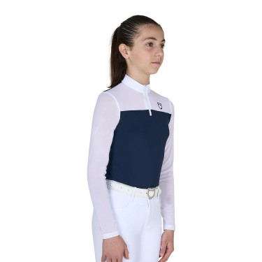 Mädchen-Wettbewerbs-Poloshirt langarm mit Micro-Mesh-Einsätzen