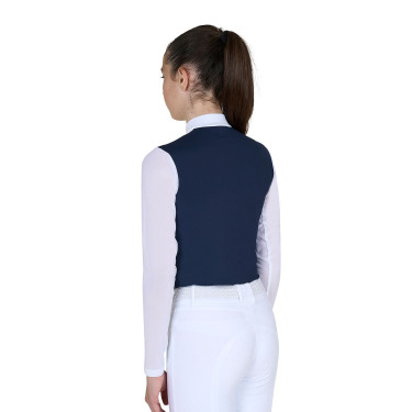 Mädchen-Wettbewerbs-Poloshirt langarm mit Micro-Mesh-Einsätzen