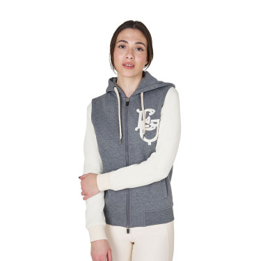 Reit-Hoodie Damen Equestro EQ, zweifarbig mit Zipper