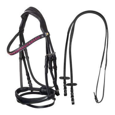 Reitzubehör: Anatomisches Equestro-Zaum mit Fuchsia-Steinen Reitzubehör: Anatomisches Equestro-Zaum mit Fuchsia-Steinen