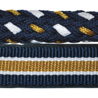 Set Halfter Nylon/Lurex + Führstrick Canter Marine / Weiß / Gold Blau