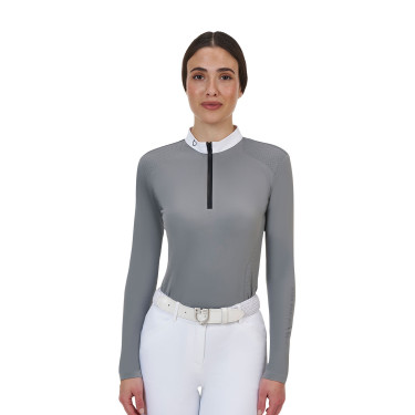 Damen-Wettkampfpolo Equestro Ridertechnology mit langen Ärmeln und Reißverschluss