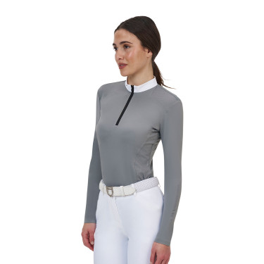 Damen-Wettkampfpolo Equestro Ridertechnology mit langen Ärmeln und Reißverschluss