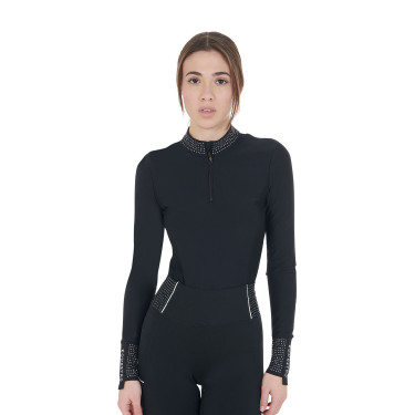 Damen-Trainings-Poloshirt aus Funktionsmaterial mit Strass Equestro