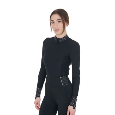 Damen-Trainings-Poloshirt aus Funktionsmaterial mit Strass Equestro