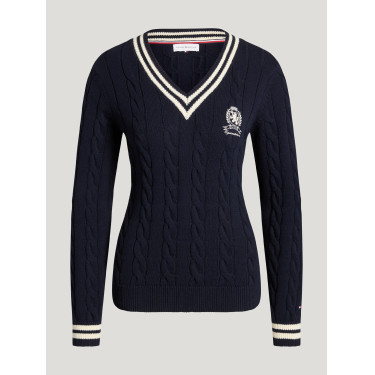 Roseville Damen Strickpullover mit Zopfmuster und V-Ausschnitt Tommy Hilfiger Equestrian