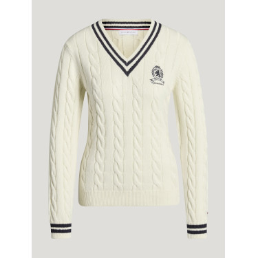 Roseville Damen Strickpullover mit Zopfmuster und V-Ausschnitt Tommy Hilfiger Equestrian