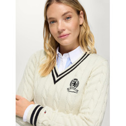 Roseville Damen Strickpullover mit Zopfmuster und V-Ausschnitt Tommy Hilfiger Equestrian