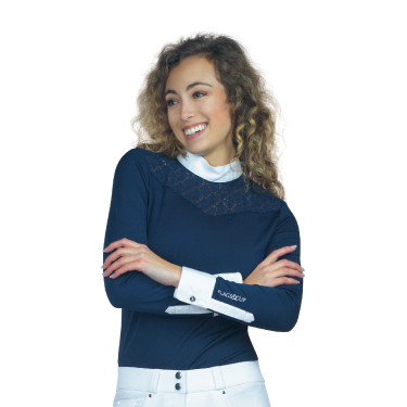 Damen-Poloshirt Cassia langarm Flags & Cup Marineblau