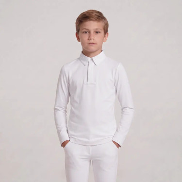 Turnier-Reitbluse Jungen langarm Weiß | Größe 160