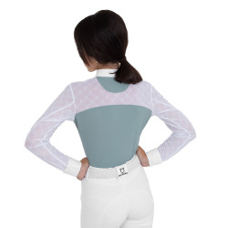 Langarm-Wettkampf-Poloshirt für Mädchen mit Tüll Equestro Kinder