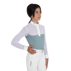 Langarm-Wettkampf-Poloshirt für Mädchen mit Tüll Equestro Kinder