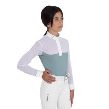 Langarm-Wettkampf-Poloshirt für Mädchen mit Tüll Equestro Kinder